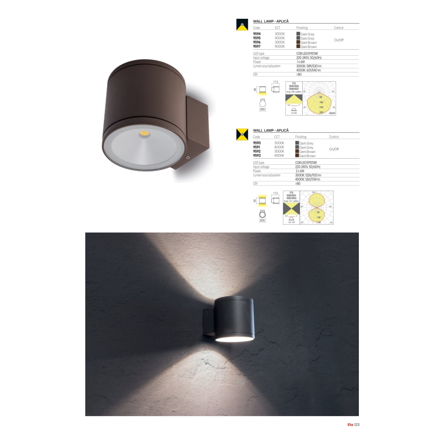 Redo 9596 - LED utomhusvägglampa ETA LED/6W/230V 3000K IP54 brun