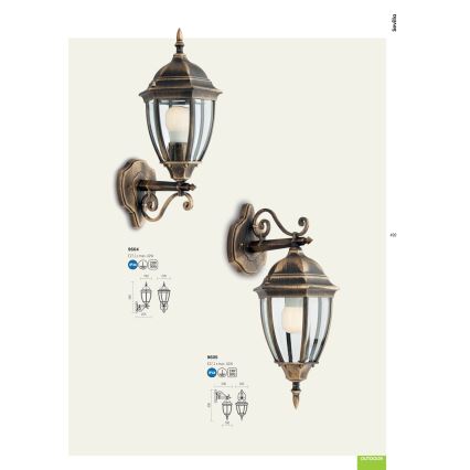 Redo 9605 - Vägglampa för utomhusbruk SEVILLA 1xE27/42W/230V IP44 guld/patina