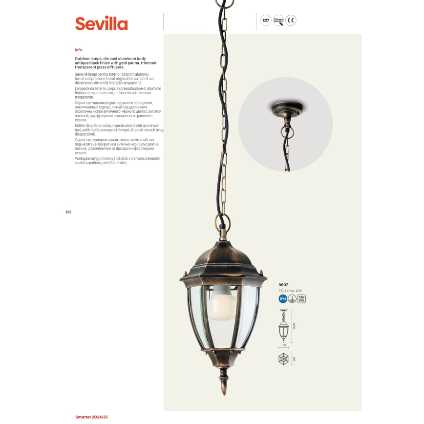Redo 9608 - Utomhuslampa SEVILLA 1xE27/42W/230V IP44 guld/patina