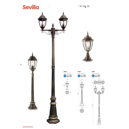 Redo 9609 - Utomhuslampa SEVILLA 2xE27/42W/230V IP44 guld/patina