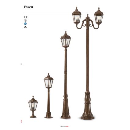 Redo 9662 - Utomhuslampa ESSEN 1xE27/70W/230V 221,5 cm IP44 brun/patina