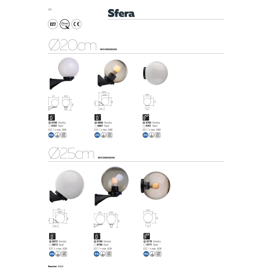 Redo 9770 - Reservskärm för utomhusbelysning SFERA Ø 25 cm IP44 brun