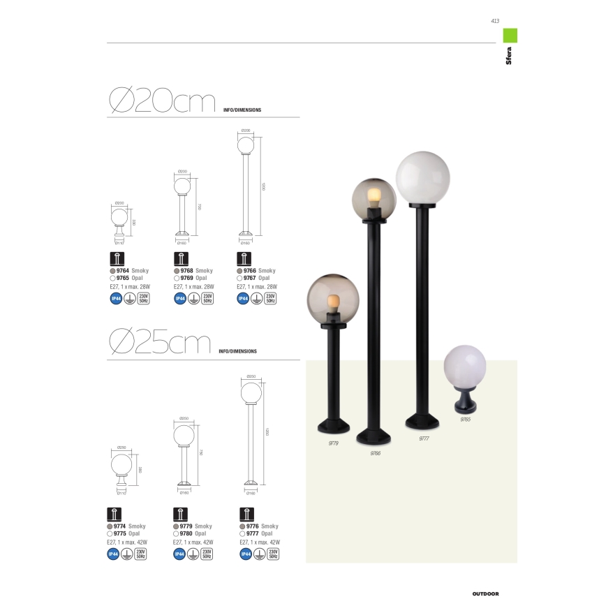 Redo 9776 - Utomhuslampa SFERA 1xE27/42W/230V IP44 25x125 cm brun