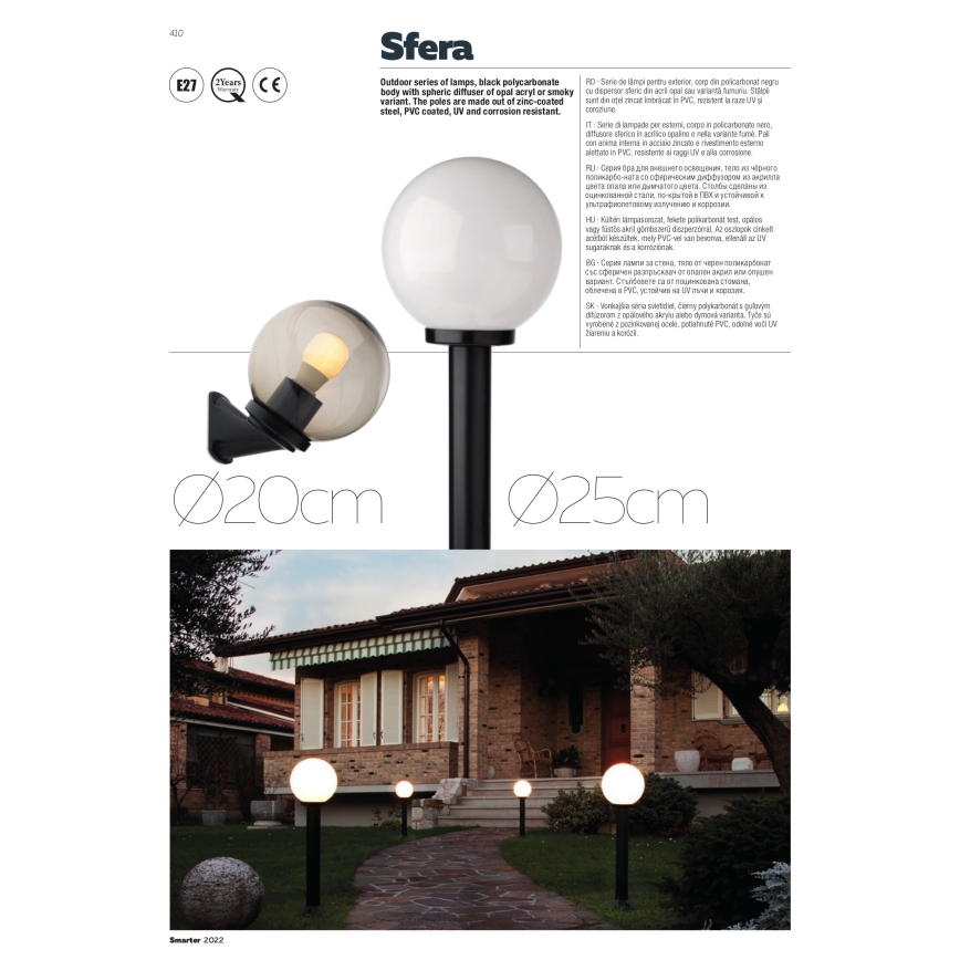 Redo 9780 - Utomhuslampa SFERA 1xE27/42W/230V IP44 25x75 cm vit