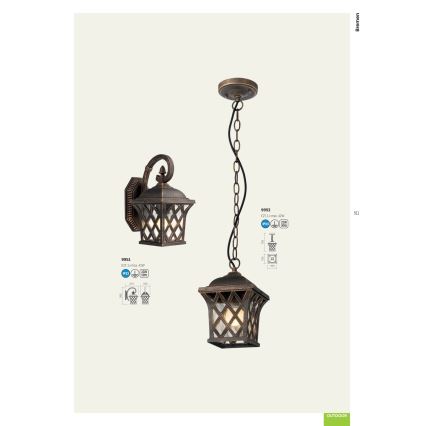 Redo 9951 - Vägglampa för utomhusbruk BREMEN 1xE27/42W/230V IP23 guld/patina