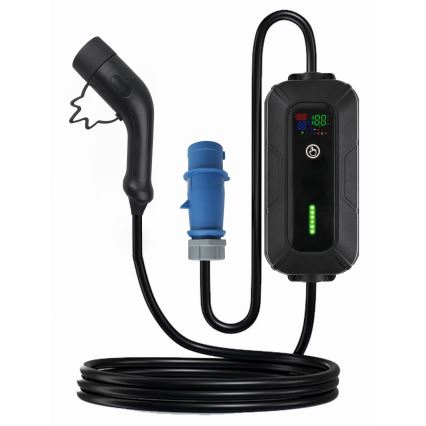 Reseladdningsstation för elbilar EV/PHEV AC Typ 2 32A/230V 7,4kW IP55 5m + adapter 230V 3,7kW + låda