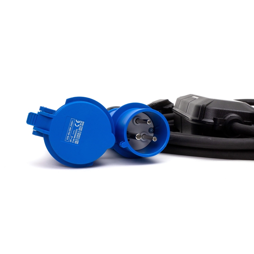 Reseladdningsstation för elbilar EV/PHEV AC Typ 2 32A/230V 7,4kW IP55 5m + adapter 230V 3,7kW + låda