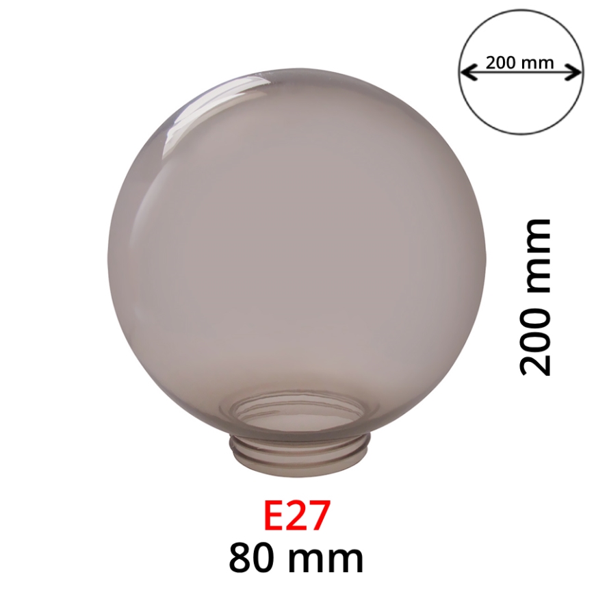Reservglas till vägglampa i rökfärgat glas för E27-armaturer med diameter 20 cm