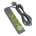 Retlux - Förlängningskabel med strömbrytare, 3 uttag, Typ E + 1x USB-A + 1x USB-C, 1,4 m, grå