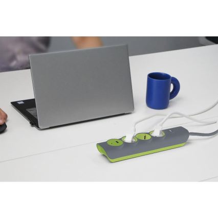 Retlux - Förlängningskabel med strömbrytare, 3 uttag, Typ E + 1x USB-A + 1x USB-C, 1,4 m, grå