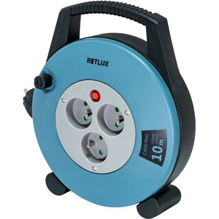 Retlux - Förlängningskabel på kabeltrumma 3 uttag Typ E 10m blå/svart