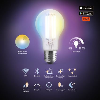 LED Dimbar Glödlampa FILAMENT A60 E27/7W/230V 2700-6500K Wi-Fi Tuya