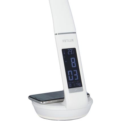 LED Dimbart skrivbordslampa med trådlös Qi-laddning 5W och display LED/6W/230V/1xCR2032 3000/4000/6000K vit