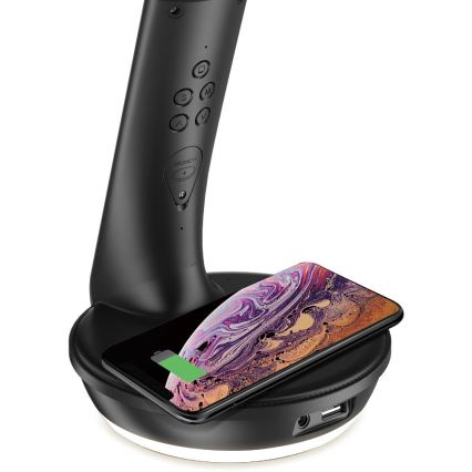 LED Dimbart skrivbordslampa med trådlös Qi-laddning 5W och display LED/6W/230V/1xCR2032 3000/4000/6000K svart