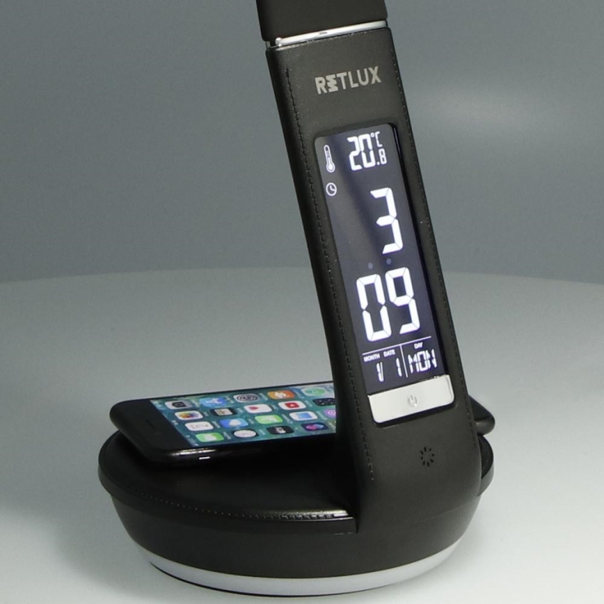 LED Dimbart skrivbordslampa med trådlös Qi-laddning 5W och display LED/6W/230V/1xCR2032 3000/4000/6000K svart