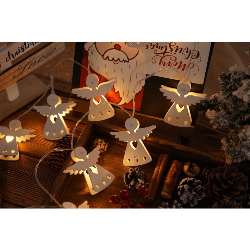 LED julkedja 10xLED/2xAA/varm vit 2m änglar