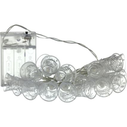 LED-ljusslinga 20× LED / 3× AA / varmvit 2,2 m med bjällror