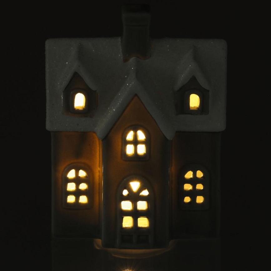 LED Porslin dekoration LED/2xLR44/varm vit hus grå