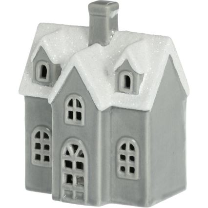 LED Porslin dekoration LED/2xLR44/varm vit hus grå