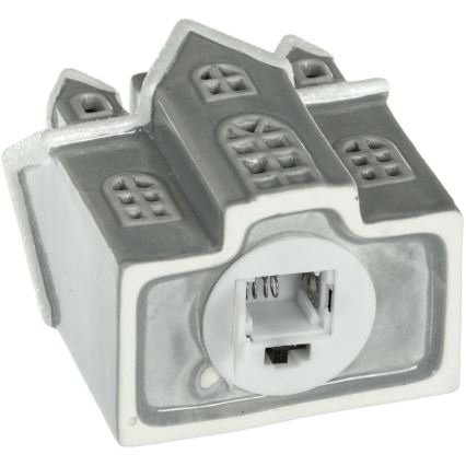 LED Porslin dekoration LED/2xLR44/varm vit hus grå