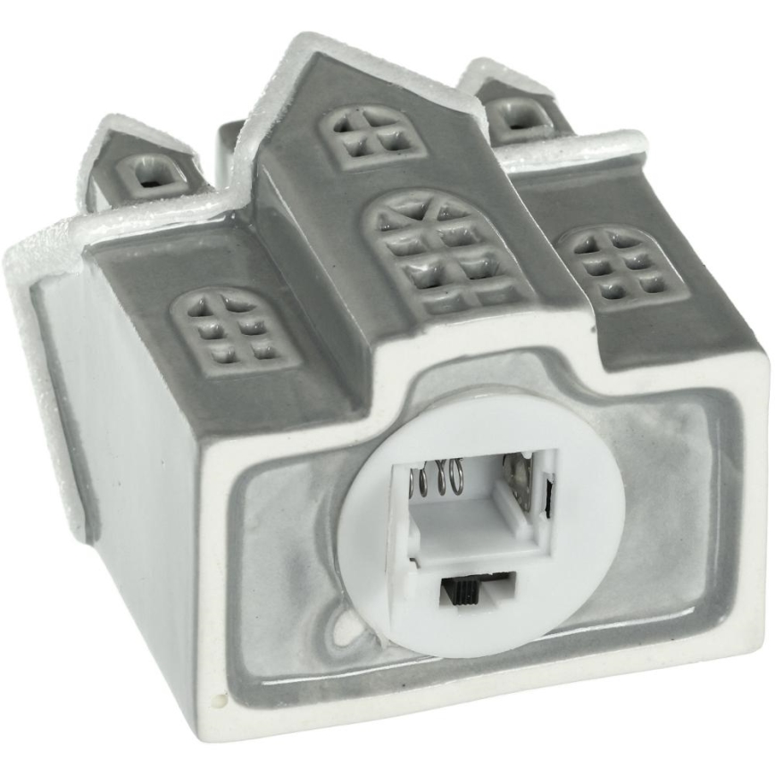 LED Porslin dekoration LED/2xLR44/varm vit hus grå