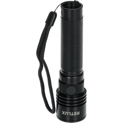 LED uppladdningsbar ficklampa i aluminium, 3W LED, 2000 mAh, IPX4, svart