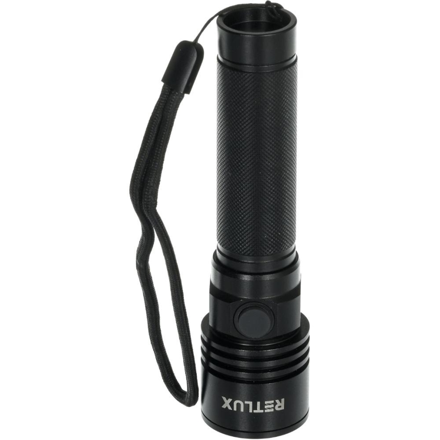 LED uppladdningsbar ficklampa i aluminium, 3W LED, 2000 mAh, IPX4, svart