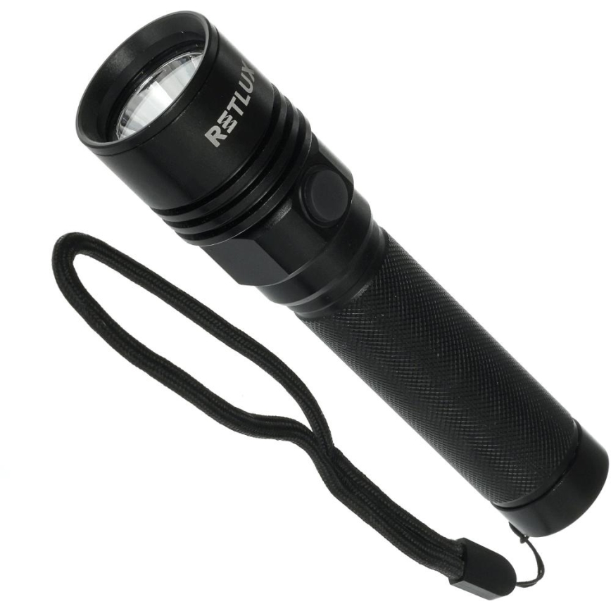 LED uppladdningsbar ficklampa i aluminium, 3W LED, 2000 mAh, IPX4, svart