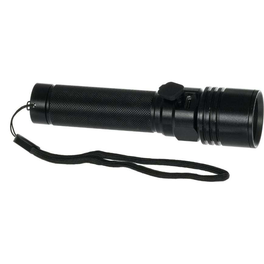 LED uppladdningsbar ficklampa i aluminium, 3W LED, 2000 mAh, IPX4, svart