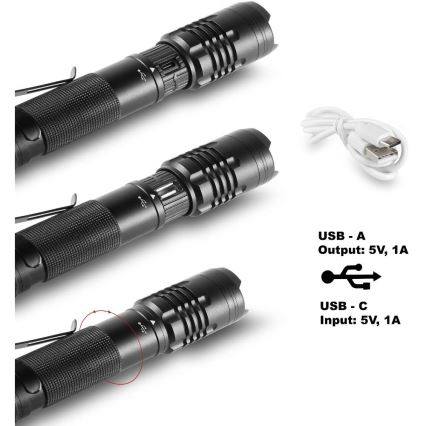 LED Uppladdningsbar ficklampa i aluminium med strömbanksfunktion LED/2000 mAh 1000 lm IP22