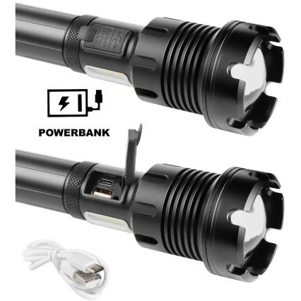 LED uppladdningsbar aluminiumficklampa med powerbankfunktion LED/4400 mAh 2200 lm IP44