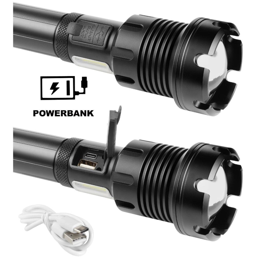 LED uppladdningsbar aluminiumficklampa med powerbankfunktion LED/4400 mAh 2200 lm IP44