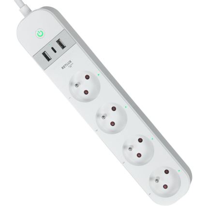 Smart förlängning kabel med strömbrytare 4Z Typ E + 2x USB-A + 1x USB-C 1,5m Wi-Fi Tuya vit