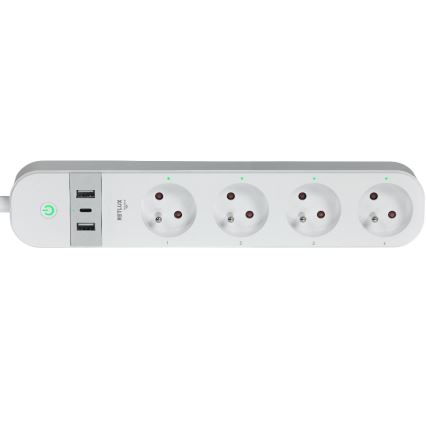Smart förlängning kabel med strömbrytare 4Z Typ E + 2x USB-A + 1x USB-C 1,5m Wi-Fi Tuya vit