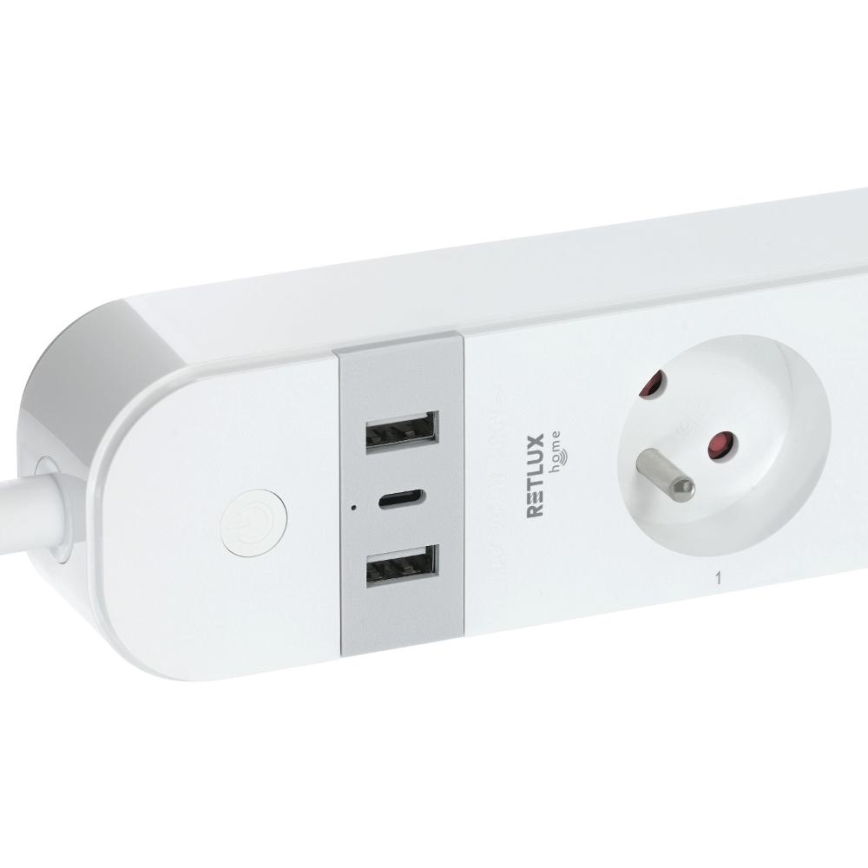 Smart förlängning kabel med strömbrytare 4Z Typ E + 2x USB-A + 1x USB-C 1,5m Wi-Fi Tuya vit