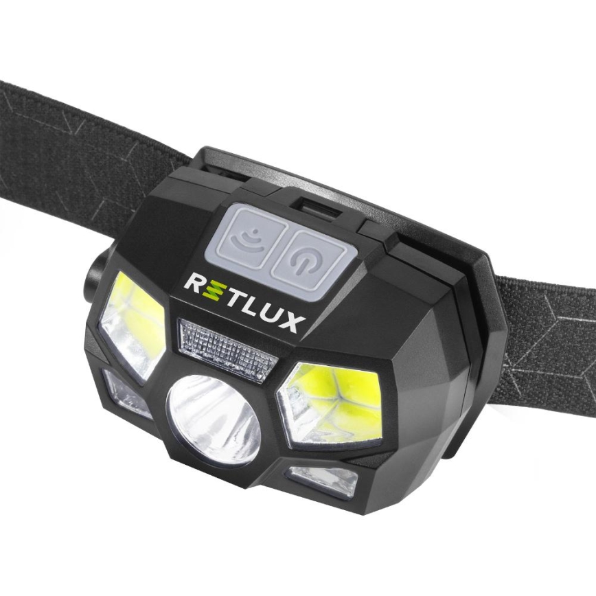 Uppladdningsbar pannlampa med sensor LED/3W/900 mAh IP44 svart