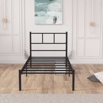 Robust enkelsäng i metall ROVAN 90 x 200 cm, svart – maxbelastning 120 kg