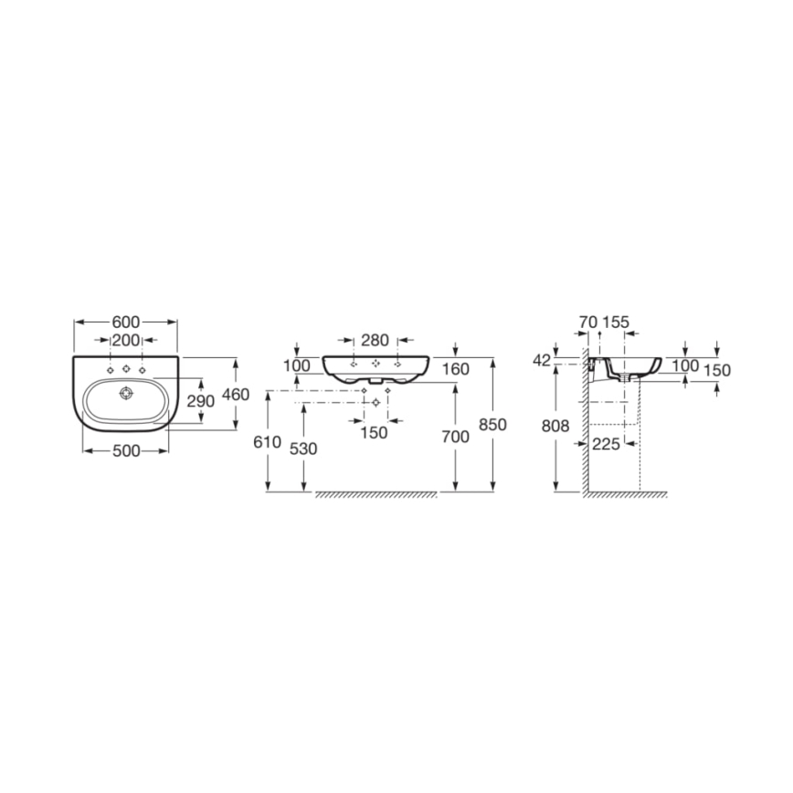 Roca A327242000 - Väggmonterad handfat MERIDIAN 60x46 cm keramik/vit