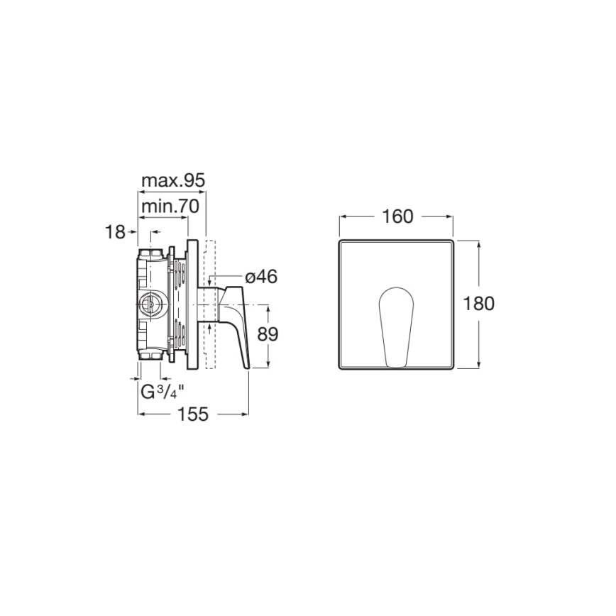 Roca A5A2B90C00 - Duschblandare för inbyggd installation ATLAS, polerad krom