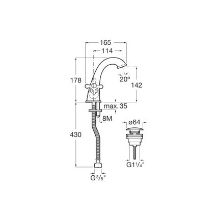Roca A5A3A4BC00 - Tvättställsblandare med bottenventil och överfyllnad CARMEN 17,8 cm blank krom