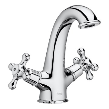 Roca A5A3A4BC00 - Tvättställsblandare + bottenventil med bräddavlopp CARMEN RETRO 17,8 cm blank krom