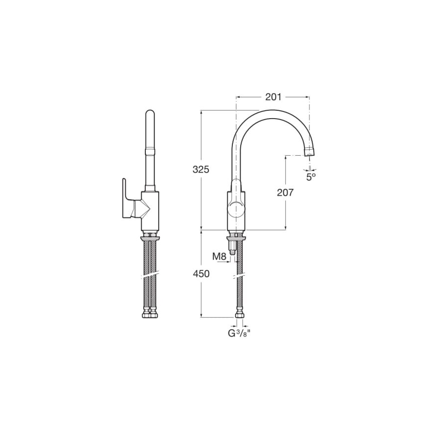Roca A5A8409C00 - Köksblandare L20 32,5 cm blank krom