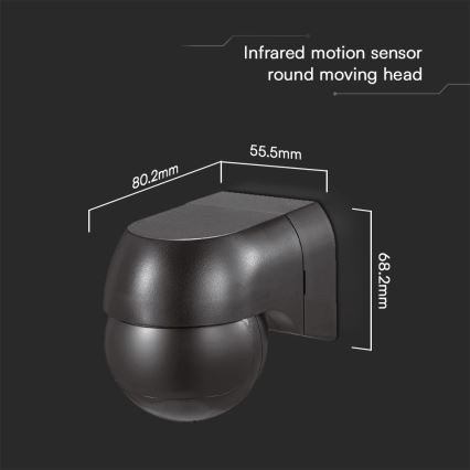 Rörelsesensor PIR 180° 400W/230V IP44 svart