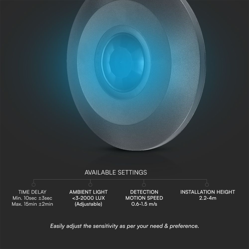 Rörelsesensor tak PIR 360° 1000W/230V svart