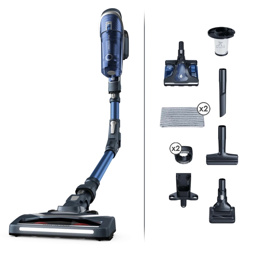 Rowenta - Stavmoppdammsugare X-FORCE FLEX 8,60 ANIMAL AQUA 4-i-1 185W/22V blå