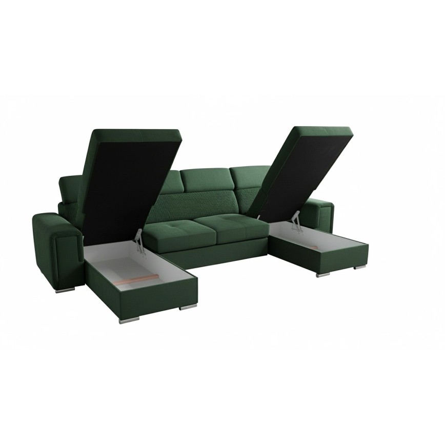 U-formad bäddsoffa med förvaringsutrymme SALVADA grön