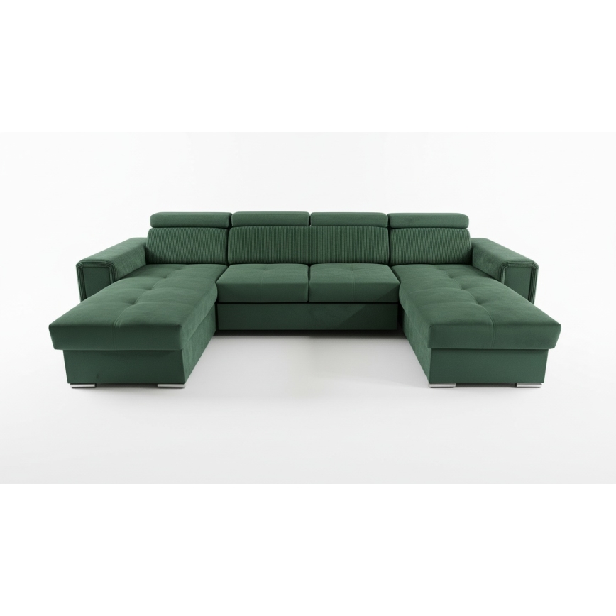 U-formad bäddsoffa med förvaringsutrymme SALVADA grön