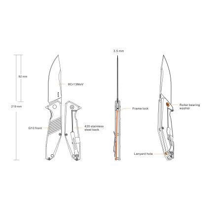 Ruike RUD191B - Vikbar fickkniv 21,9 cm svart