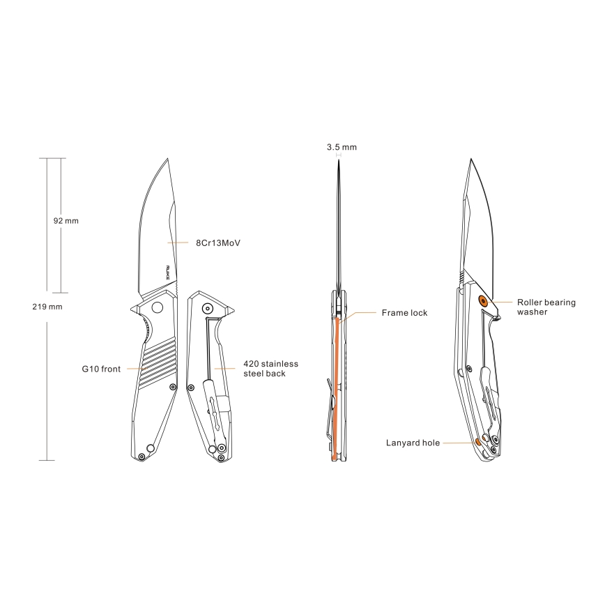 Ruike RUD191B - Vikbar fickkniv 21,9 cm svart
