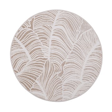 Rund matta SALAMANCA 100 cm beige/vit/bladmönster